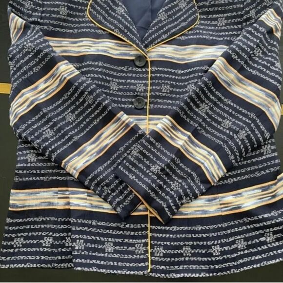 Adrianna Papell Vintage Silk Blazer Jacket Navy White Abstract Print Size Medium - Picture 10 of 12